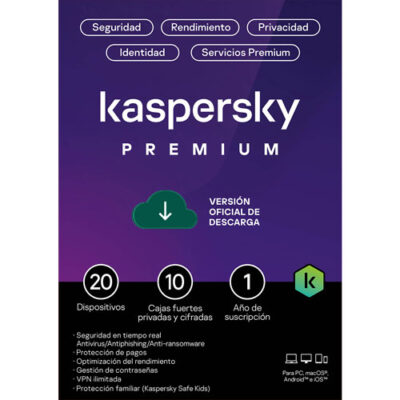 Kaspersky Premium 20 Dispositivos 10 Cuentas KPM 1 año